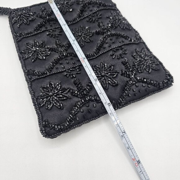 Handmade Black Beaded Embroidered Evening Bag With Snap Closure & Braided Strap - Picture 6 of 10